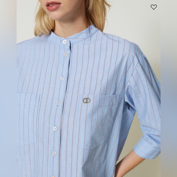 Striped poplin shirt with lace - Picture 3 of 5